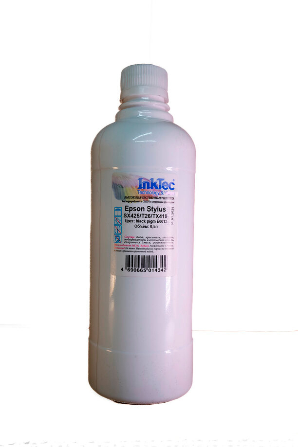 Чернила InkTec (E0013) для Epson Stylus SX425/T26/M3170/TX419, Пигментные, Bk, 0,5 л.