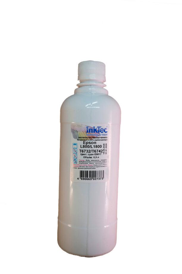 Чернила InkTec (E0017) для Epson L800/L1800 (T6732/ T6742), C, 0,5 л.