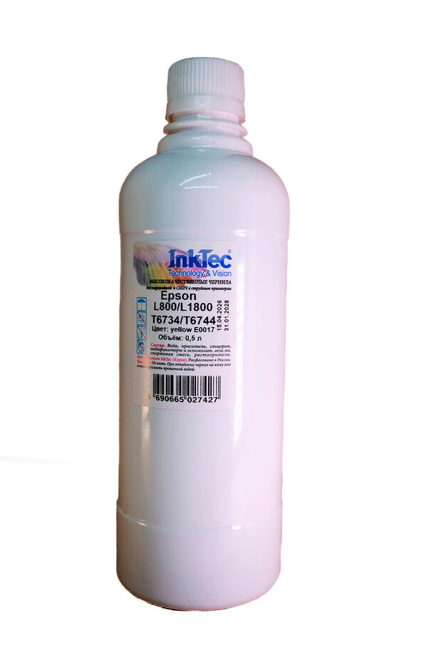 Чернила InkTec (E0017) для Epson L800/L1800 (T6734/ T6744), Y, 0,5 л.