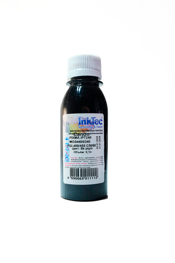 Чернила InkTec (C5050) для Canon PIXMA iP7240/MG5440/6340 (PGI-450/455), Пигм., Bk, 0,1 л.