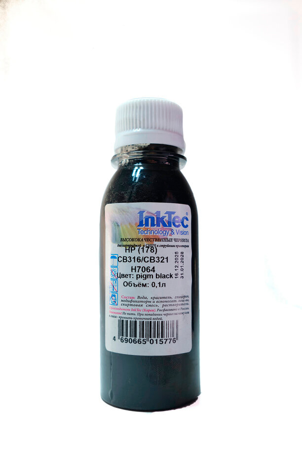 Чернила InkTec (H7064) для HP CB316/CB321 (№178), Пигментные, Bk, 0,1 л.