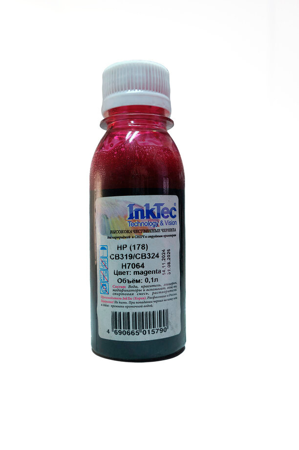 Чернила InkTec (H7064) для HP CB319/ CB324 (№178), M, 0,1 л.