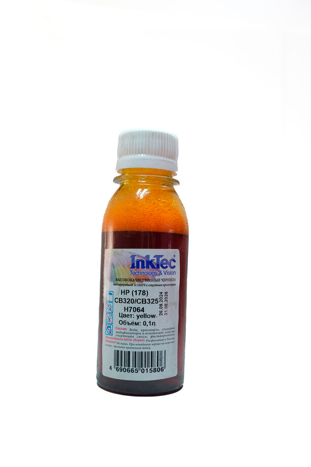 Чернила InkTec (H7064) для HP CB320/ CB325 (№178), Y, 0,1 л.
